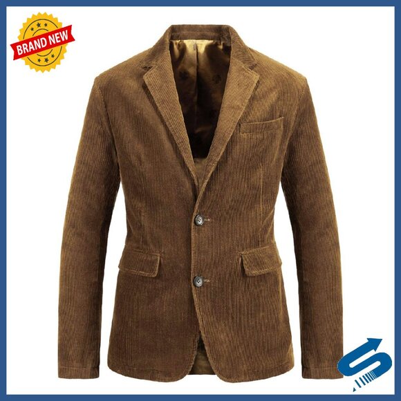 Men's Vintage Corduroy Blazer Sport Coat Regular Fit Button Down